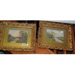 Pair of small watercolours of river scenes, together with a watercolour of the River Wye valley at