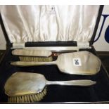Cased set of silver hair brushes and comb with Glasgow retailer of Robert Stewart