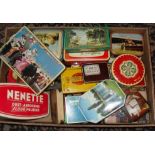 Box containing assorted vintage toffee and biscuit tins