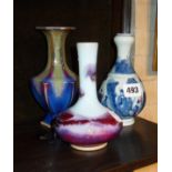 Chinese Jingdezhen Flambe vase, a Chinese hexagonal vase and another small vase