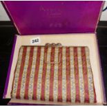 1920's Asprey of London silk evening bag in the Arts & Crafts style, sliding clasp set with semi-