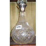 Victorian silver rimmed glass decanter