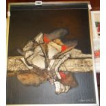 Rowland Fade (1939-), "Composition in Gray & Ochre", canvas signed and dated 1975, 18" x 15"