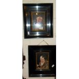 Pair of watercolour portraits attributed to Carl Kronberger (1841-1921) in bold ebonised frames