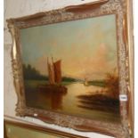 Victorian oil on canvas of a river scene with sailing barges, inscribed and dated John Moore 1820-