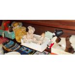 Assorted vintage composition dolls, and a stuffed Panda