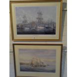 Signed colour print titled "Tall Ships in Weymouth Harbour" by E.D. Walker and a colour print of the