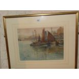 William Kay Blacklock (1872-1944) watercolour of sailing fishing boats in harbour, signed and