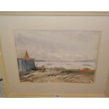 Watercolour of an artist at his easel painting a marine scene with yachts, signed Syles