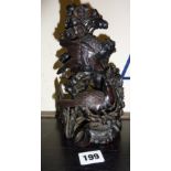 19th c. fine Chinese bamboo carving of crows or ravens in a cherry tree