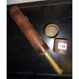 Victorian 3 drawer telescope in leather case with ornately engraved legend to shaft "Edmund F. Du