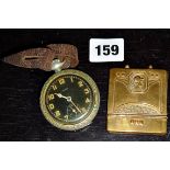 WW2 Elgin military issue pocket watch with black face, together with a brass Arts & Crafts-style