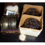 Ladies 9ct gold watch (A/F), a cased pair of hallmarked silver napkin rings, and another pair EPNS