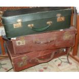 Vintage leather suitcase and two others