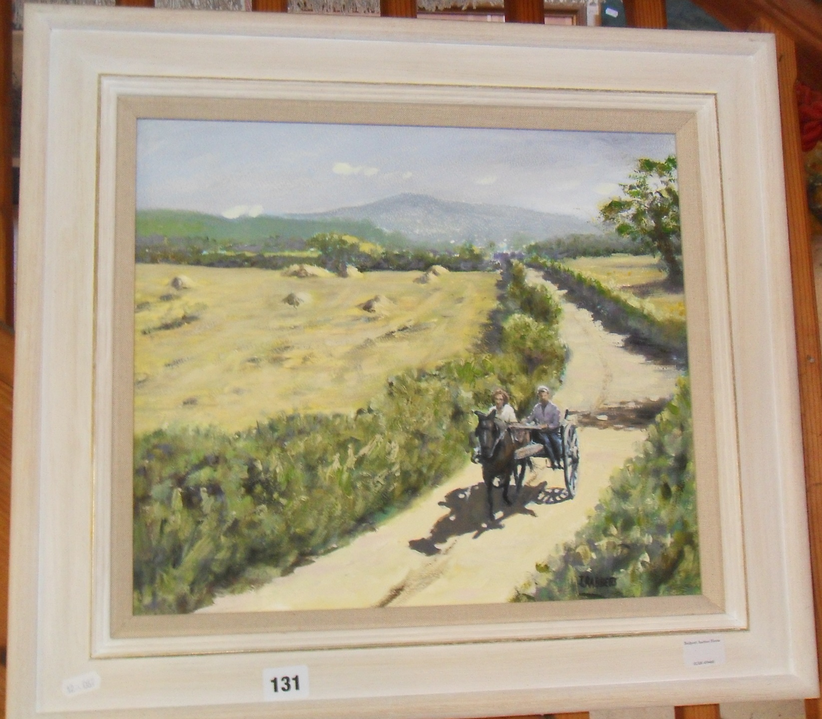 J. Rabbetts oil on board of a Dorset landscape with pony and cart