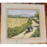 J. Rabbetts oil on board of a Dorset landscape with pony and cart