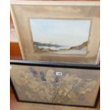 W. Burbidge watercolour of steam tug and sailing vessel and a watercolour of flowers by Cicely