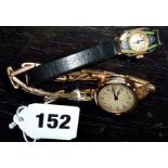A ladies 18ct gold Art Deco cloisonne enamel cocktail watch and another 9ct.