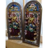 Two reproduction Pre-Raphaelite style stained glass panels