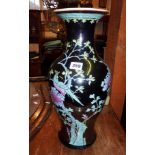 19th c. Chinese porcelain Famille Noir baluster vase decorated with birds and blossom, some chips to