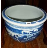 Large blue and white Chinese porcelain fish bowl with double pheasant design