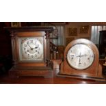 Large oak mantle clock and an Art Deco Enfield Royal clock