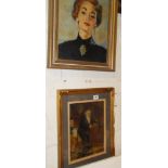 1950s oil portrait of a glamorous lady, an oil on board of Christ, and a humorous oil painting of