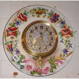 Kitsch kitchen wall clock on floral painted wall plate