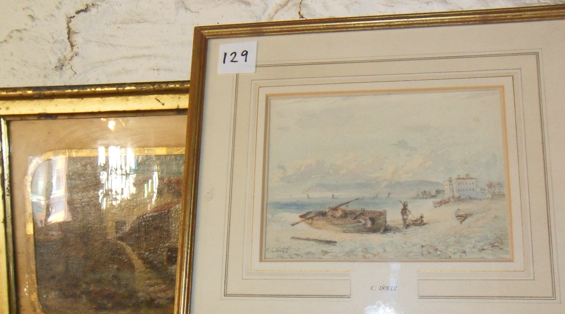 Charles Doyly - small watercolour of an Indian coastal scene with boats and figures and a small