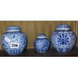 Three Chinese porcelain ginger jars with hand painted decoration