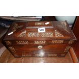 Fitted rosewood tea caddy with mother-of-pearl inlay A/F