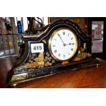 Edwardian mantle clock in chinoiserie lacquered and decorated case