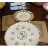 A scarce Edward VIII commemorative Wedgwood bisque charger, another plate, etched goblet and two