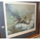 A Frank Wooton colour print of Spitfires in the Battle of Britain, signed in pencil by the artist