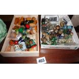 Box of wooden and lacquered thimbles, another of metal and cloisonne thimbles
