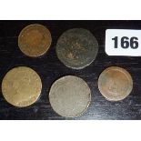 A contemporary forgery George III bank token Shilling 1811, a penny token 1788, and other coins