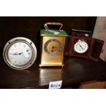 Imhof carriage clock, German Art Deco travel clock in wooden case, and a Smiths vintage automobile