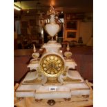 19th c. French alabaster & ormulu mantle clock with finials