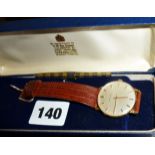 Vintage Garrard & Co men's wristwatch in original case with lizard skin strap (working)