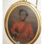 Large 19th c. oval pastel portrait of an Indian Army officer