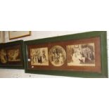 Pair of Edwardian framed triptychs of photogravures of romantic and domestic scenes