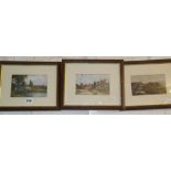 Three small framed colour prints of rural village scenes