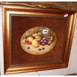 Royal Worcester oval wall plaque of still life with fruit painted by Christopher Hughes, mounted
