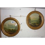 Pair of Victorian round paintings of Italian lake scenes, gilt frames
