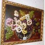 C. L. Lowther, oil on board of still life with pansies, dated 1905