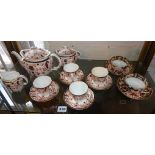 Victorian Royal Crown Derby tea ware inc. teapot in the Imari style pattern 5231, plus two cups