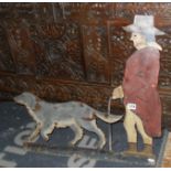 American Folk Art painted metal weathervane of gentleman with his retriever dog