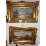Pair of oils on board of Dutch canal scenes