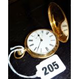 18ct (0.755) gold Hunter pocket watch, approx 97g including movement (working)