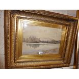 Early 20th c. watercolour of Conway estuary and castle, signed & dated 1915, gilt frame